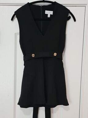 Rebecca Vallance Black Sleeveless Tunic with Gold-Tone Button Belt